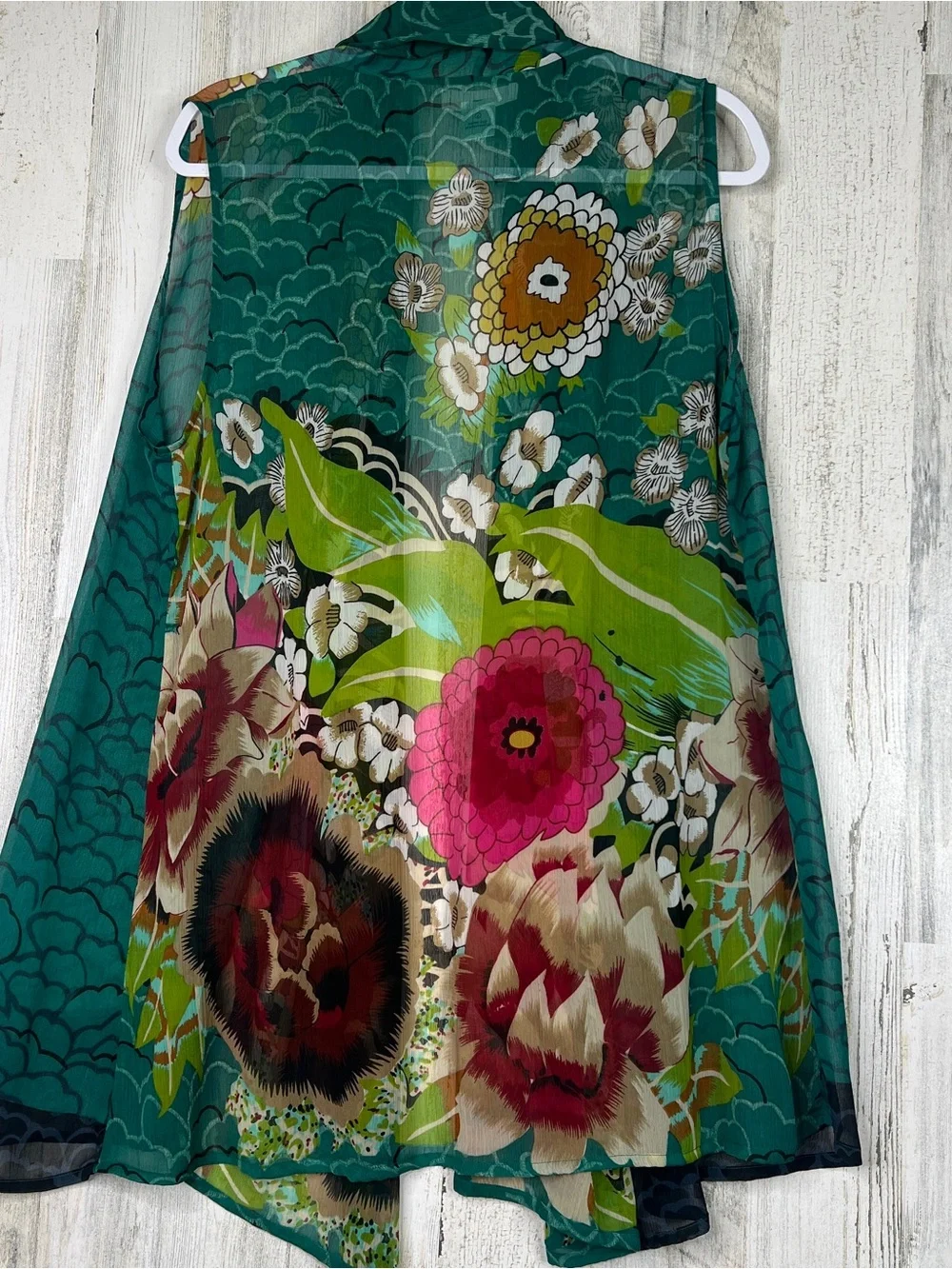 Womens‎ Green Sheer Floral Kimono Duster Boho Festival Beach Lightweight Wrap